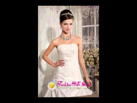 Fashionos Strapless A-Line Beaded Wedding Gowns