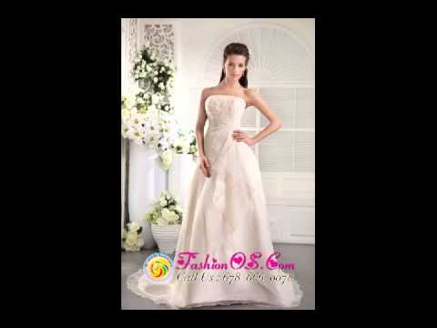 Pretty Column Strapless Court Train Beading Organza Wedding Dress
